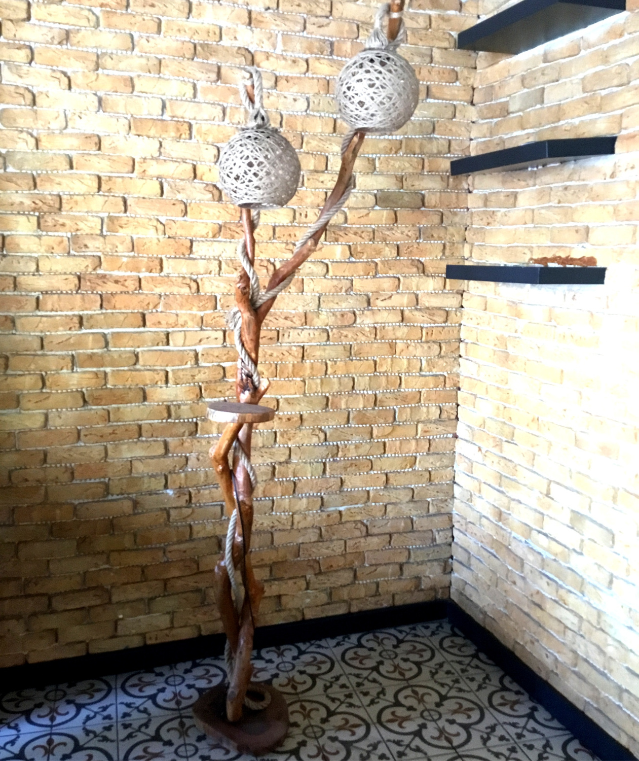 High Quality Factory Direct Wholesale Floor Lamp, decorative olive wood, two bulbs, lighting - Made in Turkey