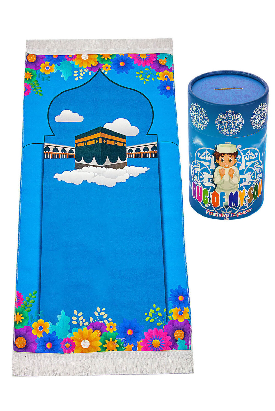 Kids Prayer Mat Gift Set Special Design Money Box Cylinder Rug Muslim Tasbeeh Useful Various Patterned Children's Prayer Rug