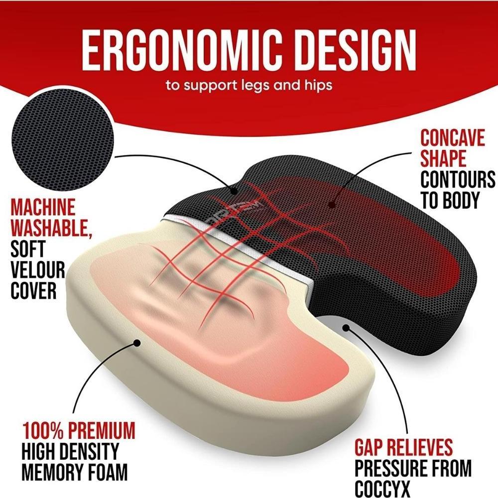 Memory Foam Orthopaedic Seat Pad for the Office Against Coccyx Pain Wheelchair Cushion Seat