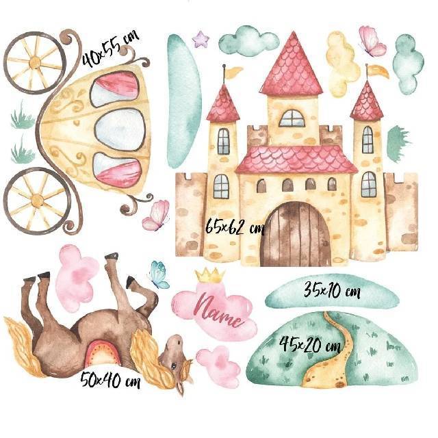 Fairy Tale Princess Castle and Horse School Nursery Children's Room Colorful Wall Sticker