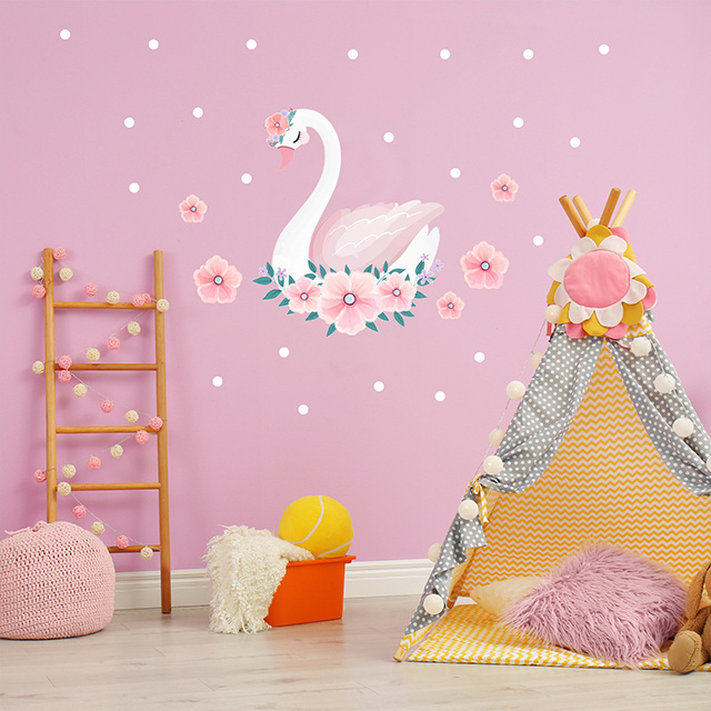 Sweet Swan Flower Children's Room Wall Sticker Set  Glass Wall Door Decorative Sticker Home Decoration for Baby Room