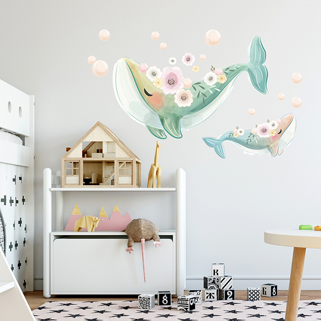 Mother and Baby Dolphin Children's Room Wall Sticker Set  Glass Wall Door Decorative Sticker Home Decoration for Baby Room