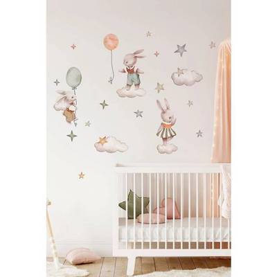 Wonderland Merry Rabbits Nursery Wall Decal Baby Room Playroom Wall Decoration Customization Wall Decal for Kids Room