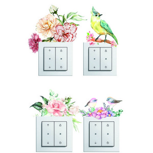 Customized Flowers and Birds Watercolor Decorative  Colorful Socket Sticker for Kids Children Room