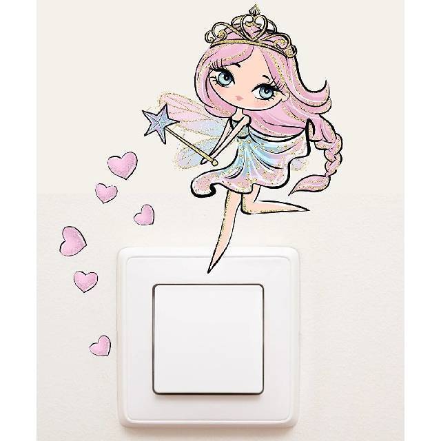 Pink-Haired Sweet Fairy Children's Room Decorative Socket Sticker for Kids Children Room