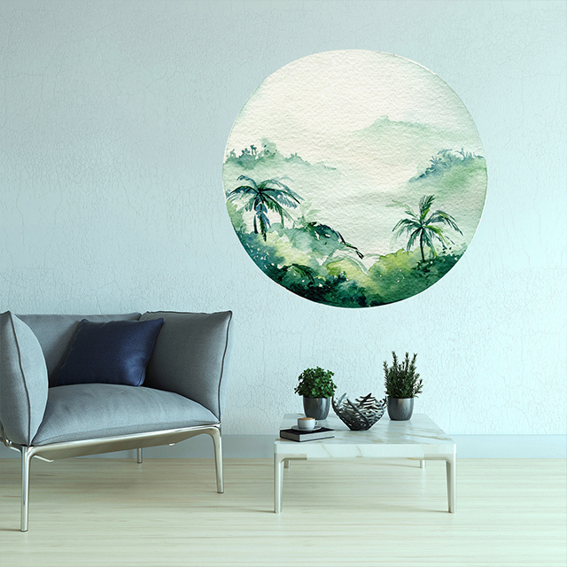 Circle Tropical Leaves Live Room Wall Sticker Set  Glass Wall Door Decorative Sticker Home Decoration Sticker Set Wall decal