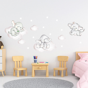 Cute Elephant Cloud Soft Color Children's Room Wall Sticker Bunny Wall Door Glass Decorative Sticker Home Decoration for Baby Ro