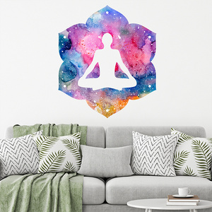 Colorful Meditation Flower Yoga Room Wall Sticker Set  Glass Wall Door Decorative Sticker Home Decoration for Yoga Room