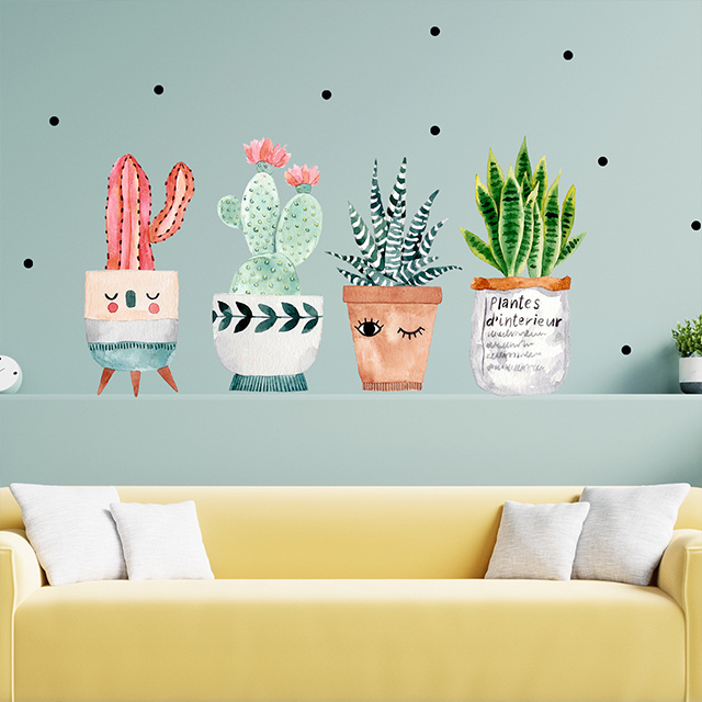 Cacti in Pots Live Room Wall Sticker Set Cactus Glass Wall Door Decorative Sticker Home Decoration Sticker Set Wall decal