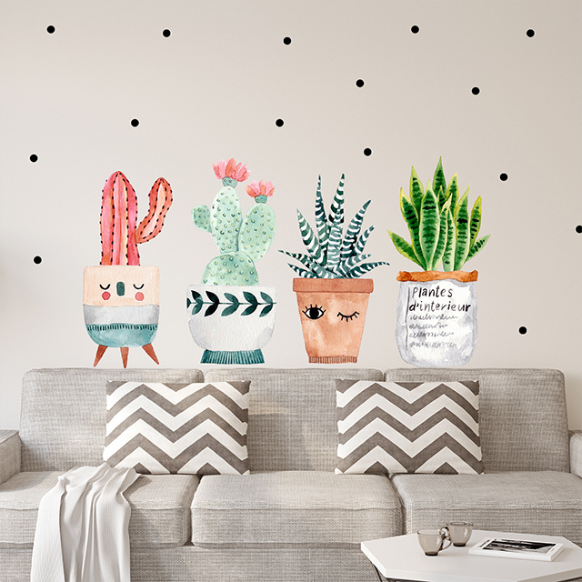 Cacti in Pots Live Room Wall Sticker Set Cactus Glass Wall Door Decorative Sticker Home Decoration Sticker Set Wall decal