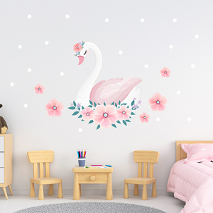 Sweet Swan Flower Children's Room Wall Sticker Set  Glass Wall Door Decorative Sticker Home Decoration for Baby Room