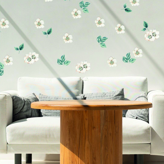 White Spring Flowers and Leaves Decorative Wall Sticker Set Customization Wall Decal for Kids Room