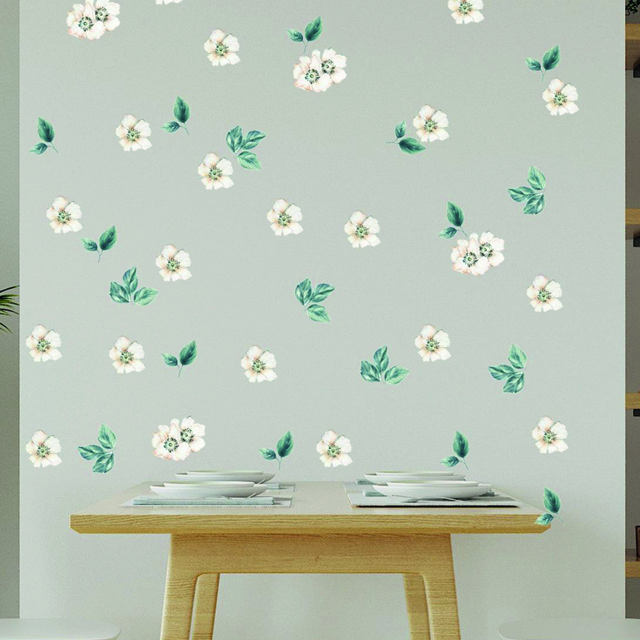 White Spring Flowers and Leaves Decorative Wall Sticker Set Customization Wall Decal for Kids Room