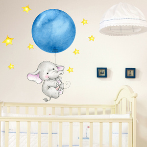 Cute Elephant and Balloon Children's Kids Room Decoration Waterproof Wall Sticker Set Nursery Wall Decoration Wall Decal