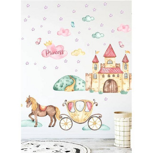 Fairy Tale Princess Castle and Horse School Nursery Children's Room Colorful Wall Sticker