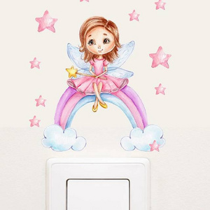 Socket Cute Girl on a Rainbow Children's Room Decorative Socket Sticker Wall Decor Indoor Decoration