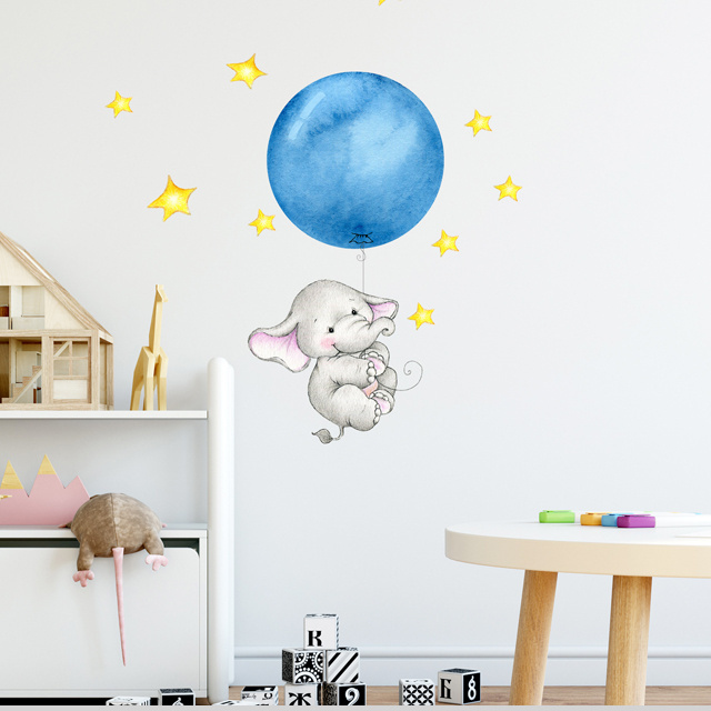 Cute Elephant and Balloon Children's Kids Room Decoration Waterproof Wall Sticker Set Nursery Wall Decoration Wall Decal