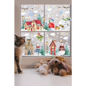 Snowman and Cute Friends Winter Themed Glass Door Cabinet Sticker Set glass Window Decoration Window Stickers Double Sided