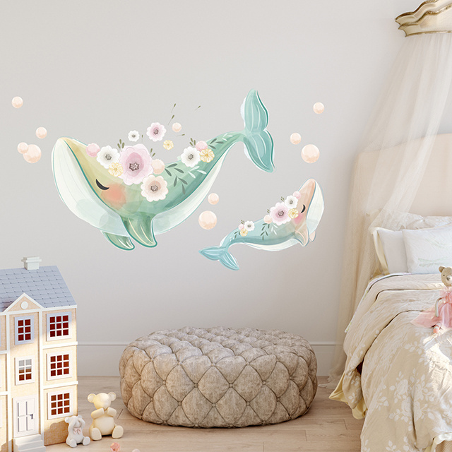 Mother and Baby Dolphin Children's Room Wall Sticker Set  Glass Wall Door Decorative Sticker Home Decoration for Baby Room