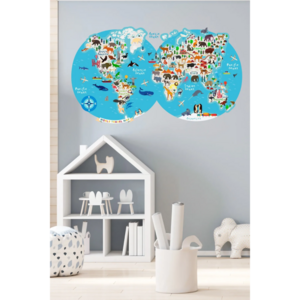 Circular Animals Colorful World Map School Nursery Children's Room Colorful Wall Sticker