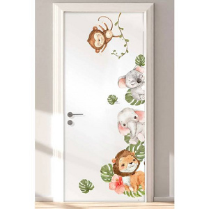 Watercolor Tropical Safari Animal Printing Waterproof Colorful Door Sticker Set for Children's Room