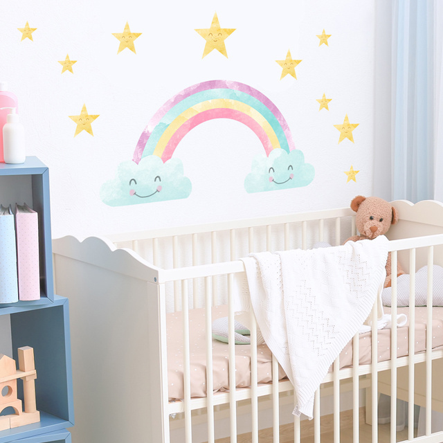 Rainbow and Stars Wall Sticker Set Decorative Sticker Children Room Sticker Nursery Wall Decor Playroom Decorations