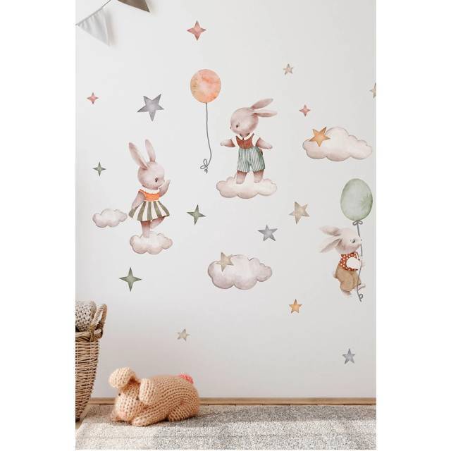 Wonderland Merry Rabbits Nursery Wall Decal Baby Room Playroom Wall Decoration Customization Wall Decal for Kids Room