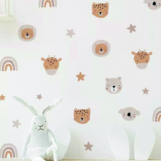 Baby Room Boho Mini Animals and Rainbow Playroom Decorative Wall Sticker Set Customization Wall Decal for Kids Room