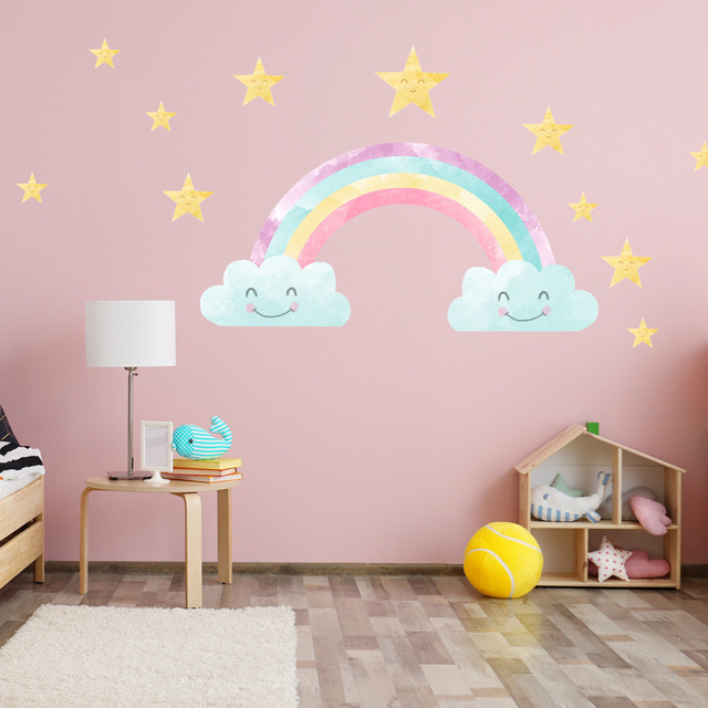 Rainbow and Stars Wall Sticker Set Decorative Sticker Children Room Sticker Nursery Wall Decor Playroom Decorations