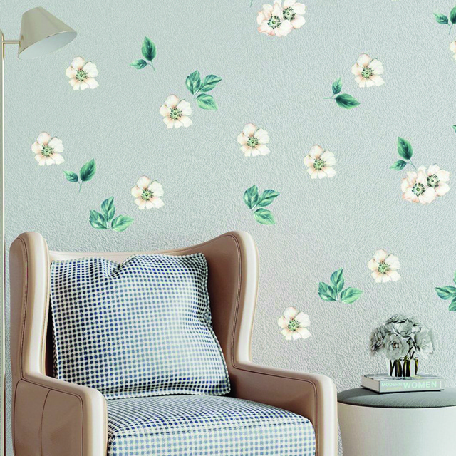 White Spring Flowers and Leaves Decorative Wall Sticker Set Customization Wall Decal for Kids Room