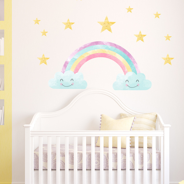 Rainbow and Stars Wall Sticker Set Decorative Sticker Children Room Sticker Nursery Wall Decor Playroom Decorations