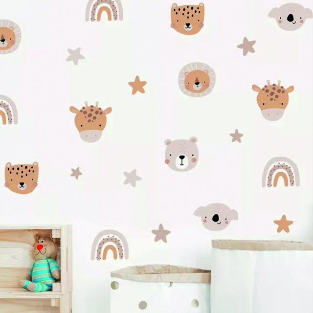 Baby Room Boho Mini Animals and Rainbow Playroom Decorative Wall Sticker Set Customization Wall Decal for Kids Room