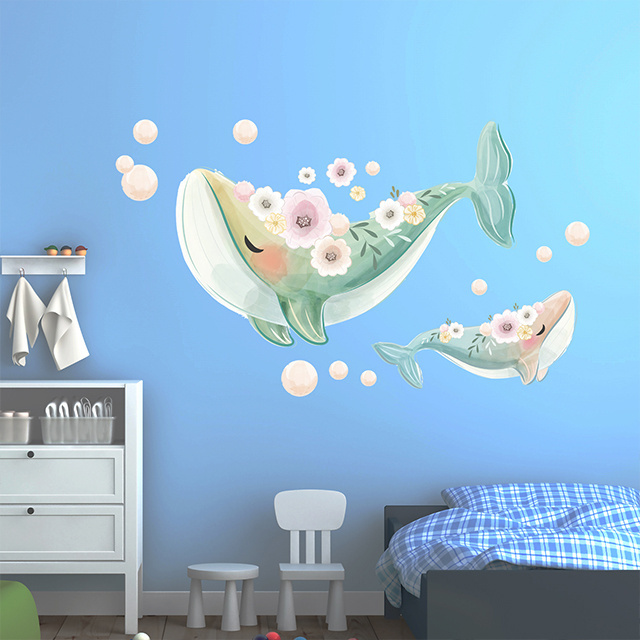 Mother and Baby Dolphin Children's Room Wall Sticker Set  Glass Wall Door Decorative Sticker Home Decoration for Baby Room