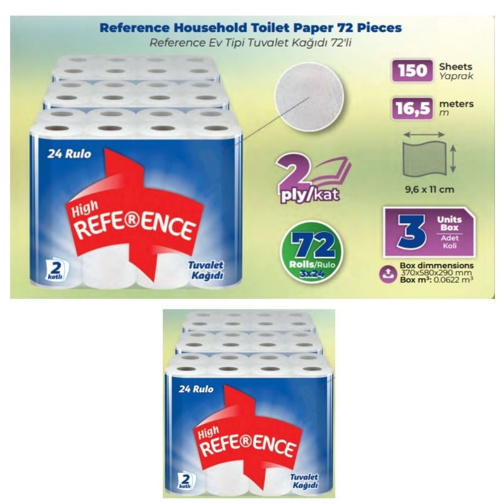 HOUSEHOLD SOFT TOILET PAPER REFERENCE 2 PLY 72 (24X3) ROLLS NAPKIN ECOFRIENDLY DISPOSABLE 100% CELLULOSE BATHROOM FROM PRODUCER