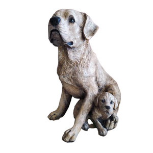 Dog Statue with Puppy Resin Sculpture Indoor outdoor Decoration Golden Retriever Cute Dog Animal Sculpture