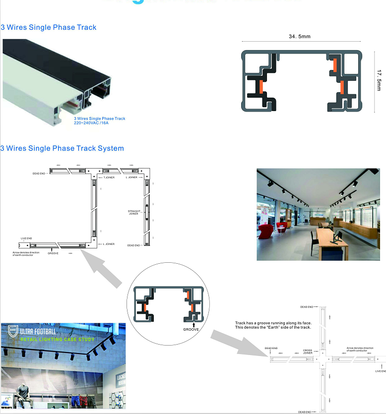 Direct Factory Light Track 3 Wires Single Phase Track without Live End For Commercial Lighting