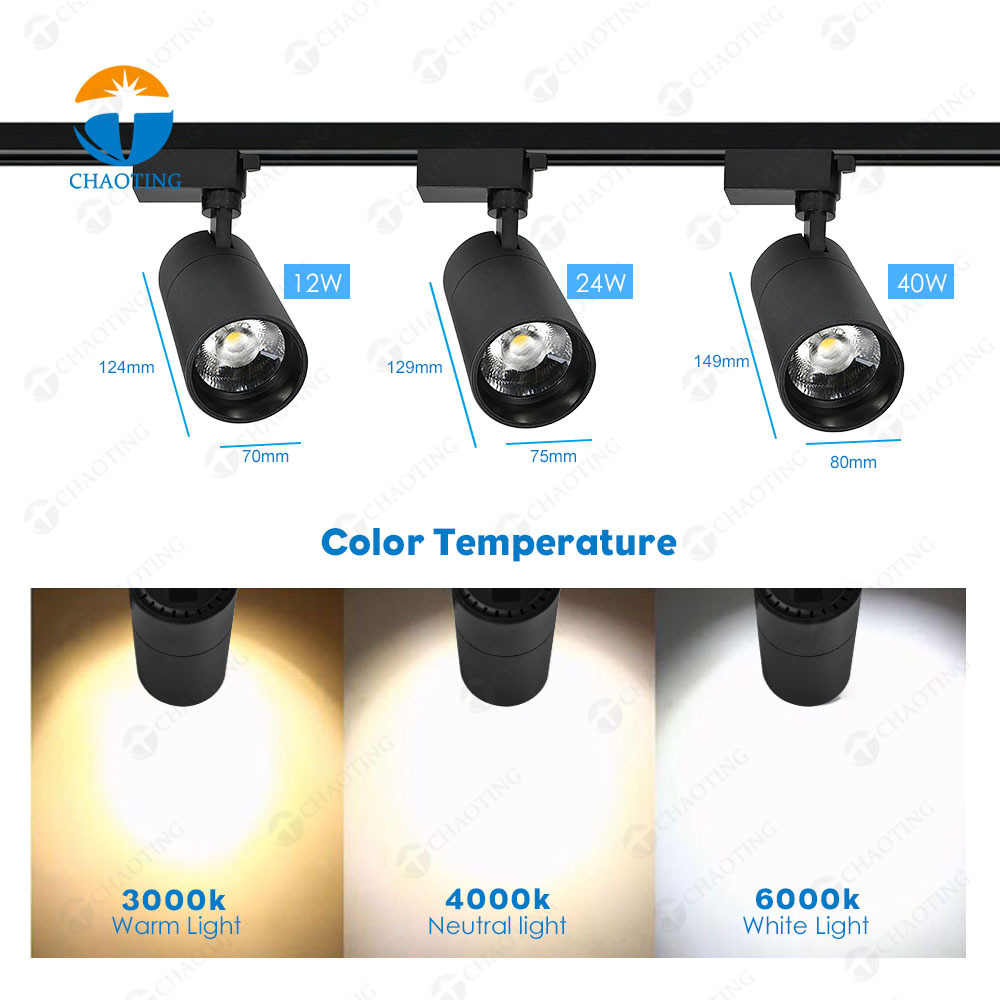 Modern Commercial Adjustable SpotLight Recessed Surface Mounted Led Rail Lighting System Black 20W 30W 40W Cob Track Spot Lights