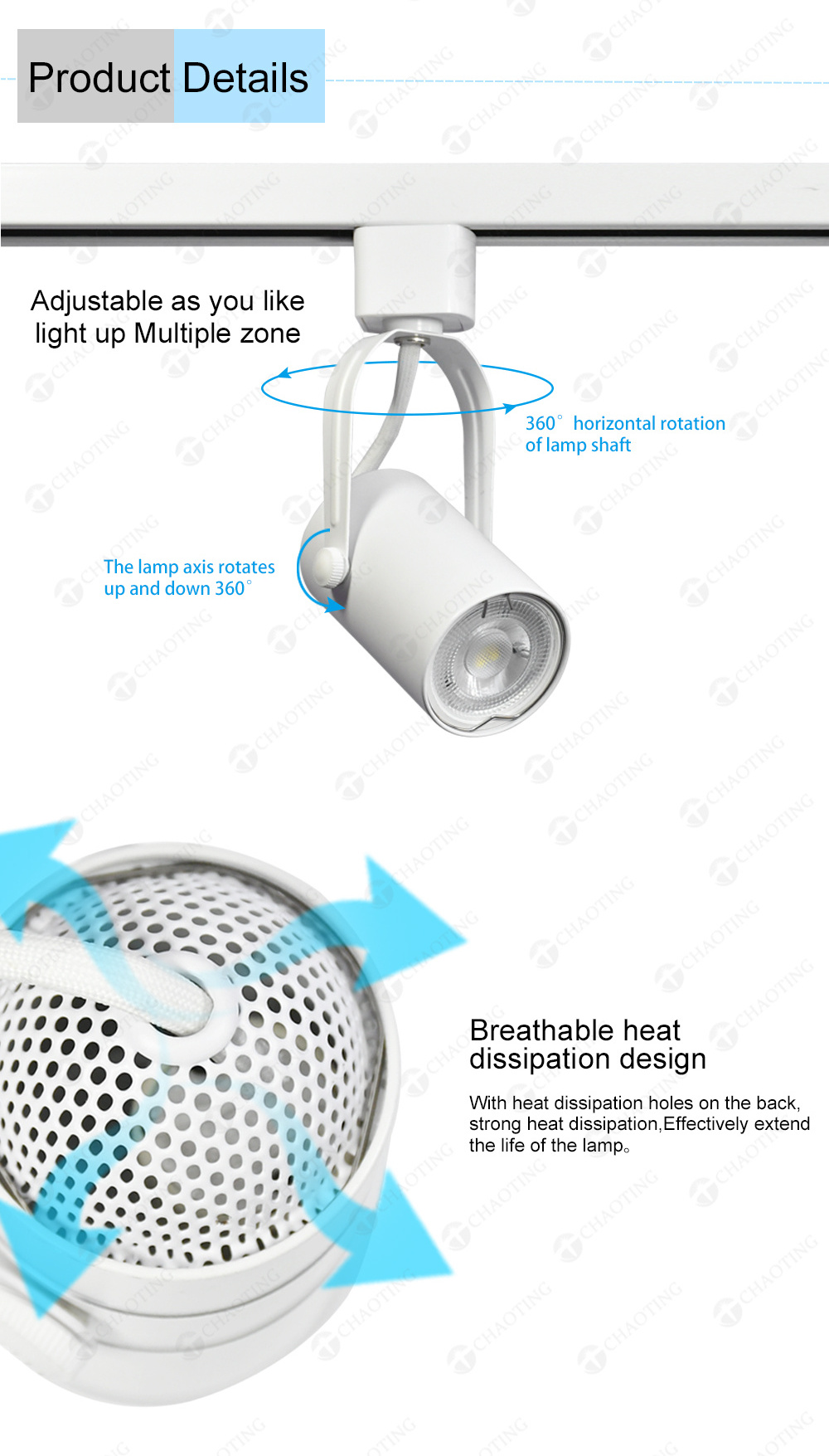 Surface Mounted Ceiling 5W 6W 7W GU10 Spot MR16 Track Light Aluminum Housing Fixture Rail Lamp COB Spotlight LED Track Lights