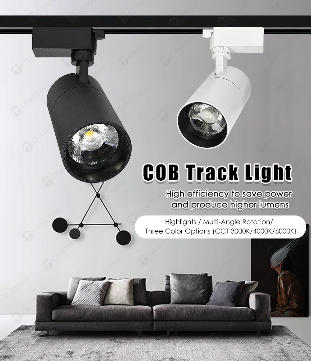 Modern Commercial Adjustable SpotLight Recessed Surface Mounted Led Rail Lighting System Black 20W 30W 40W Cob Track Spot Lights