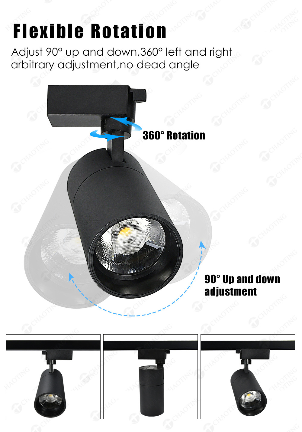 Modern Commercial Adjustable SpotLight Recessed Surface Mounted Led Rail Lighting System Black 20W 30W 40W Cob Track Spot Lights