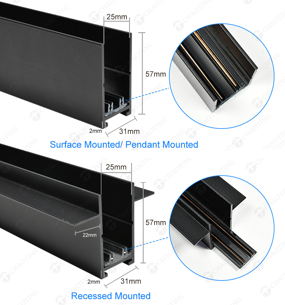 Surface Ceil Hanging Recessed 1M 2M 3M Aluminum Magnet Rail 7W 9W 10W 18W 27W Smart Led Magnetic Track Flood Spot Light Systems