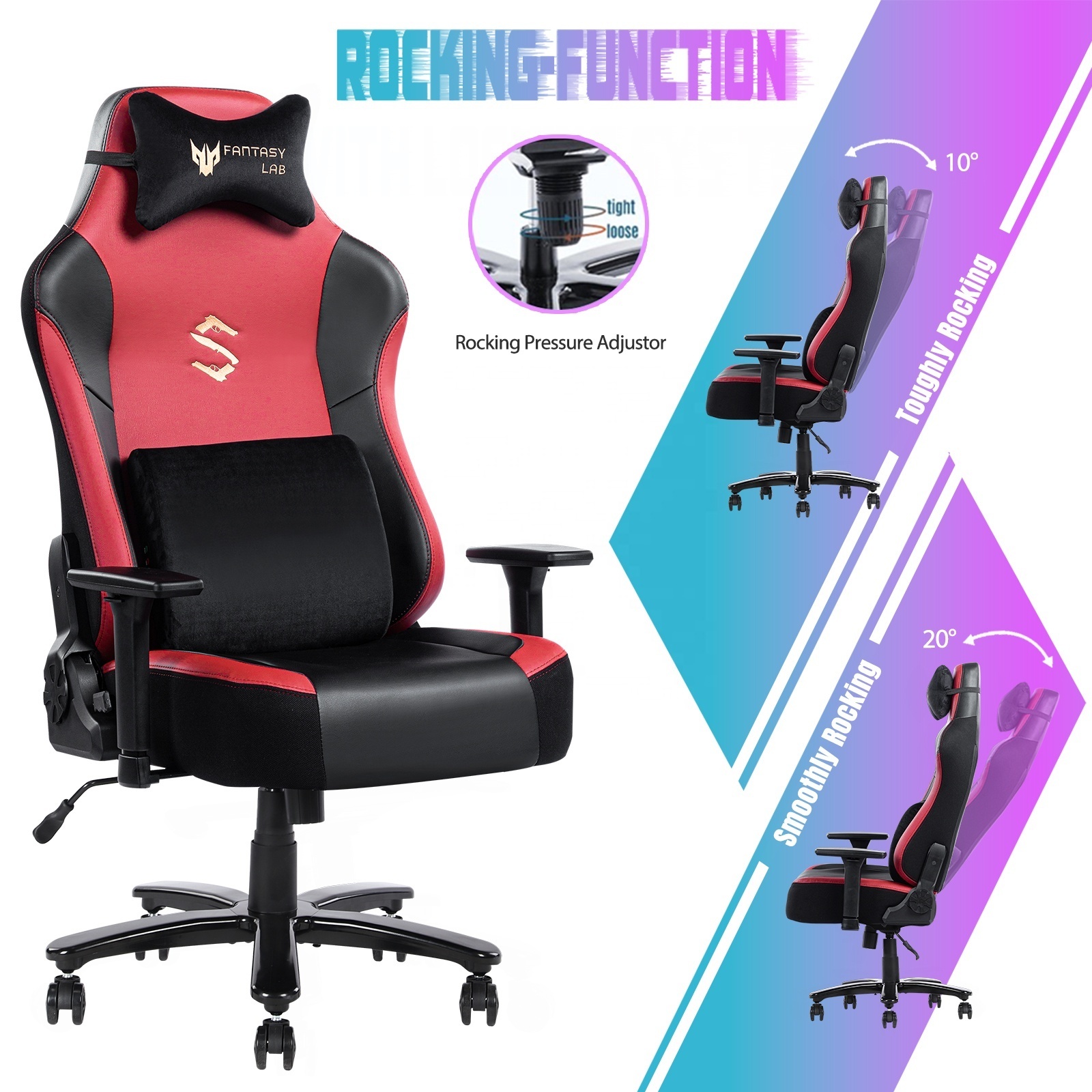 VANBOW Black-Red Comfortable Large Wide Seat Gaming Chair with Lumbar Support