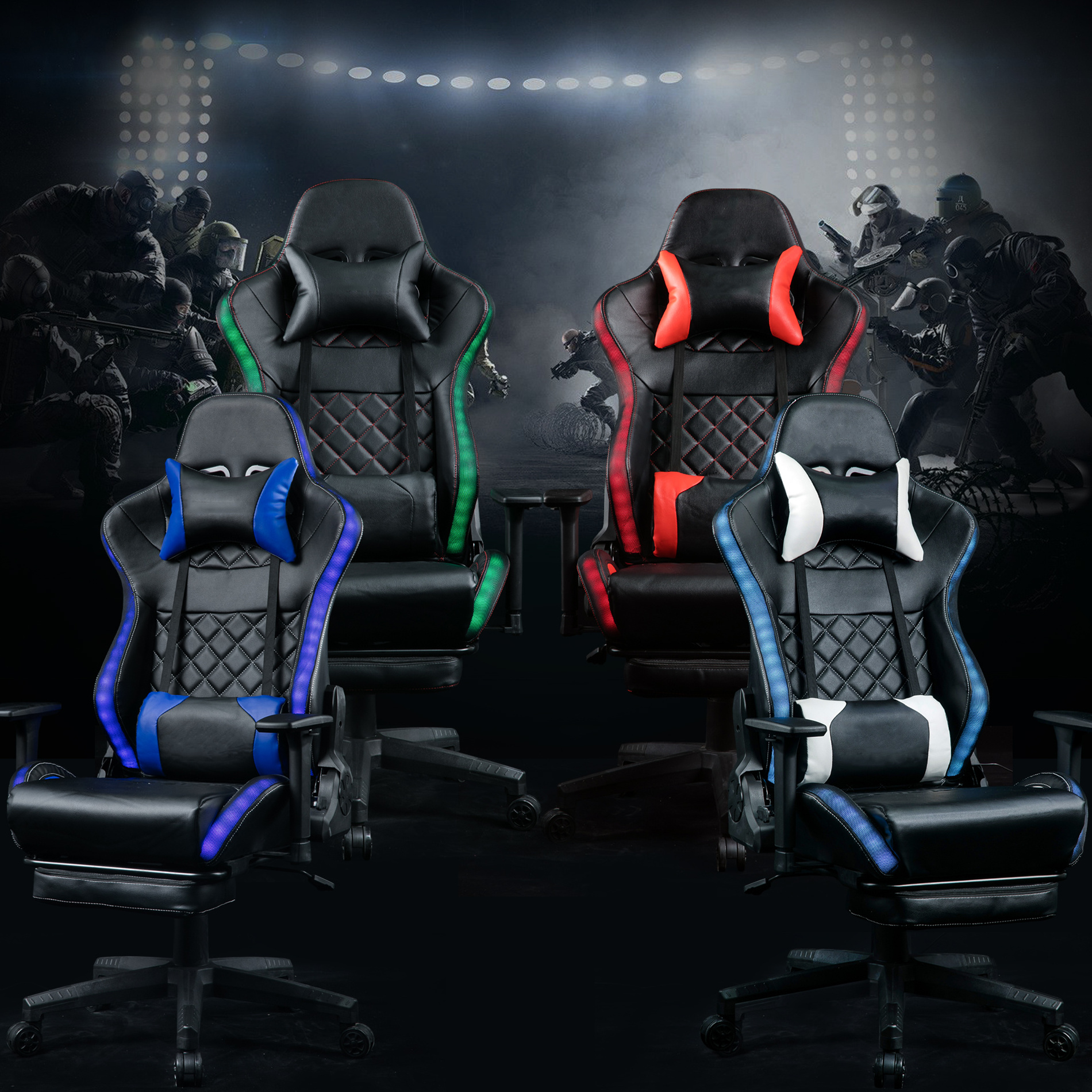 VANBOW Full Black PU Leather Computer PC Game Chair Silla Gamer Led RGB Racing Massage Gaming Chair With Lights