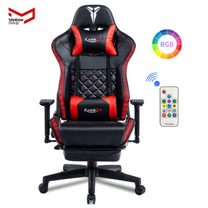 VANBOW Full Black PU Leather Computer PC Game Chair Silla Gamer Led RGB Racing Massage Gaming Chair With Lights