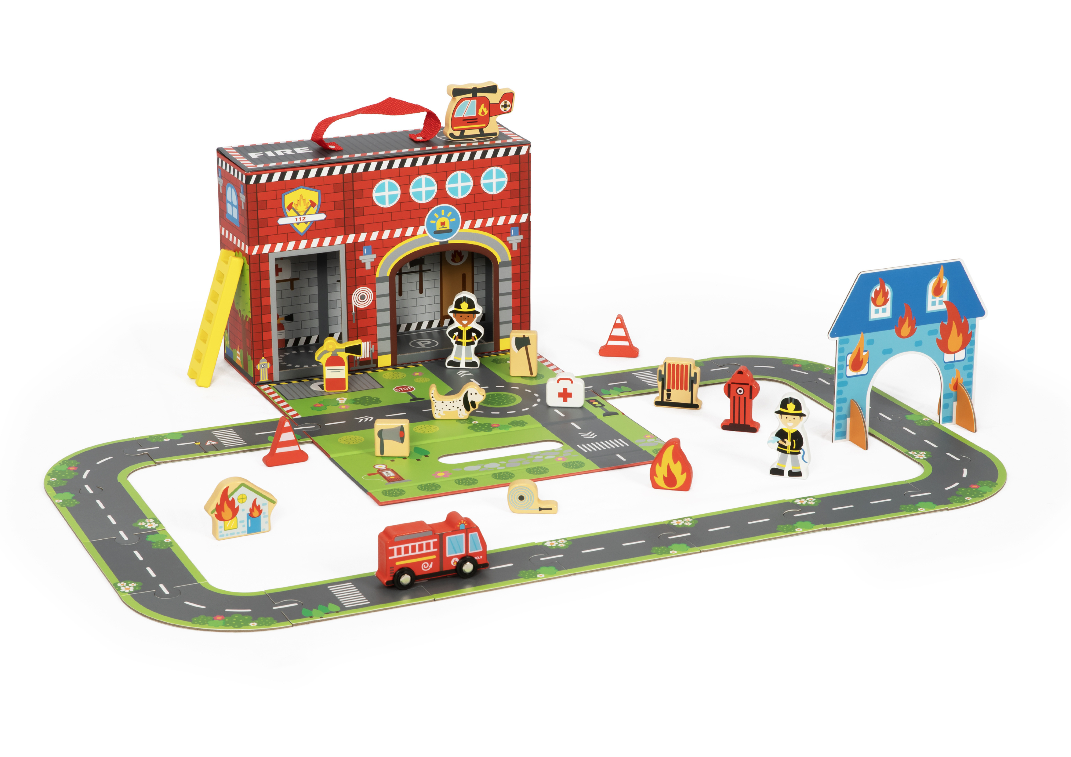 Best Selling Children Wooden Fire Station Building Toy City Fire Man Pretending Toy Kids Parking Lot Toy E-commerce