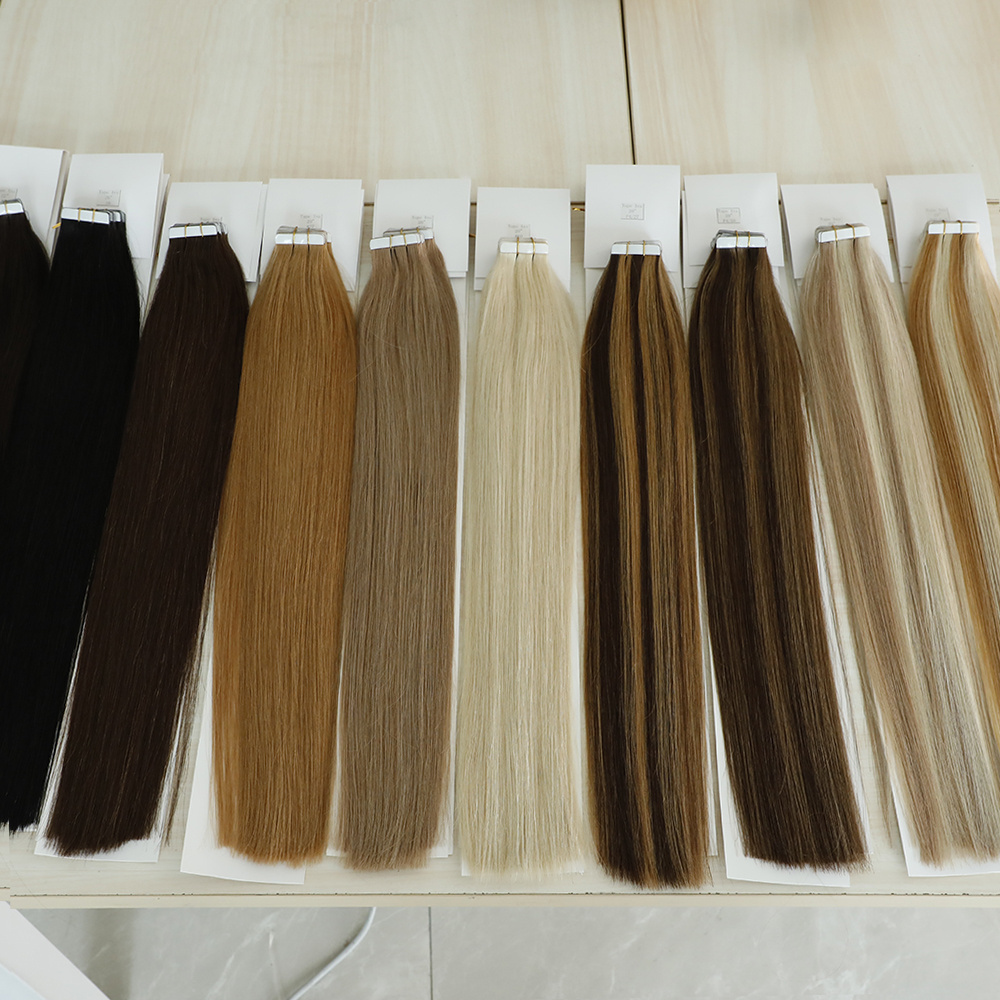 European 100 natural human hair extensions raw tape in hair extensions hole invisible physical pu tape in hair extensions