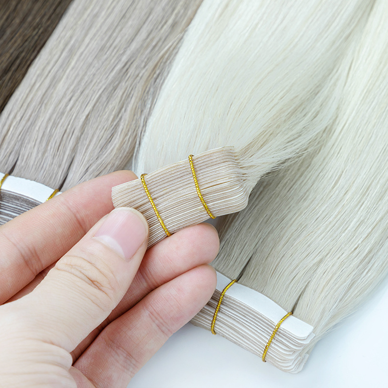 European 100 natural human hair extensions raw tape in hair extensions hole invisible physical pu tape in hair extensions