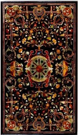 Black Marble Indian Handcrafted Exclusive Dining Table Top Micro Mosaic Inlay Art Work