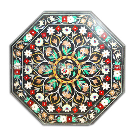 Green Marble Micro Mosaic Inlay Coffee Table Top With Pietra Dura Art Work