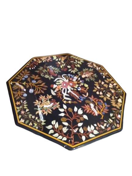 Green Marble Micro Mosaic Inlay Coffee Table Top With Pietra Dura Art Work